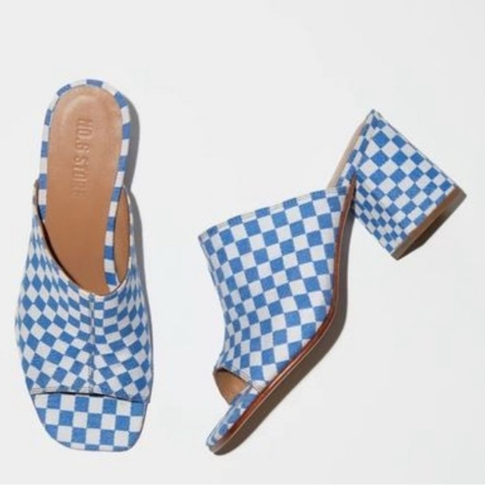 No. 6 Store Dora Mules in Blue Checkerboard